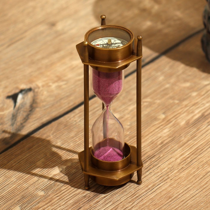 Песочные часы с компасом 14х5,5 см, латунь