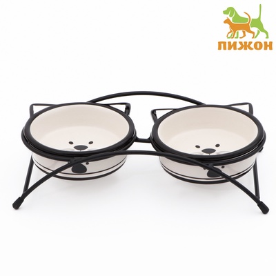 Миски, 250 мл, 13×5 см, на металлической подставке, 2 шт., керамика, белые