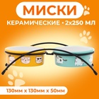 Миски, 250 мл, на металлической подставке, 2 шт., керамика, жёлтые, голубые - Фото 8