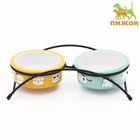 Миски, 250 мл, на металлической подставке, 2 шт., керамика, жёлтые, голубые - Фото 2