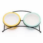 Миски, 250 мл, на металлической подставке, 2 шт., керамика, жёлтые, голубые - Фото 3