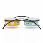 Миски, 250 мл, на металлической подставке, 2 шт., керамика, жёлтые, голубые - Фото 4