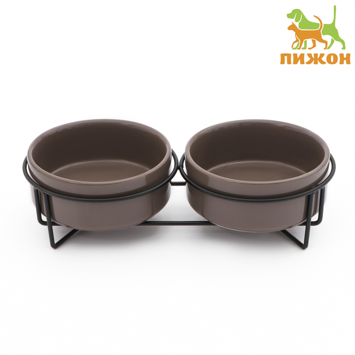 Миски, 250 мл, на металлической подставке, 2 шт., керамика, коричневые