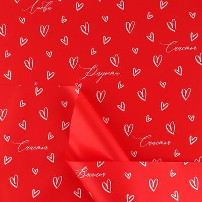 Плёнка упаковочная для цветов «С любовью», матовая, сердца, красная, 57 х 57 см