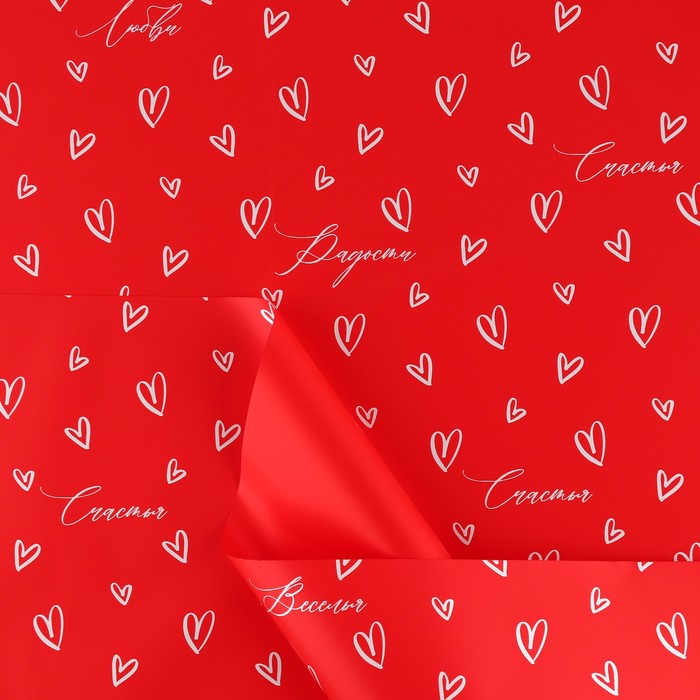 Плёнка упаковочная для цветов «С любовью», матовая, сердца, красная, 57 х 57 см - Фото 1