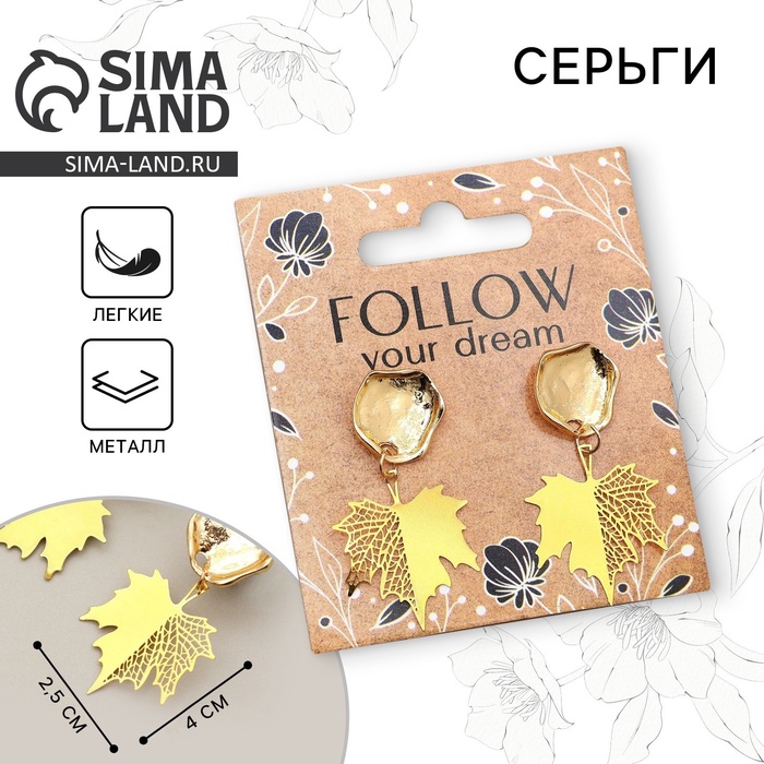 Серьги «Follow your dream», 2.5 х 4 см - Фото 1