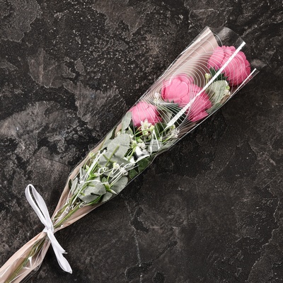 Пакет конус для цветов, "Любовь с первого взгляда",  12,5+4х45 см, розовый