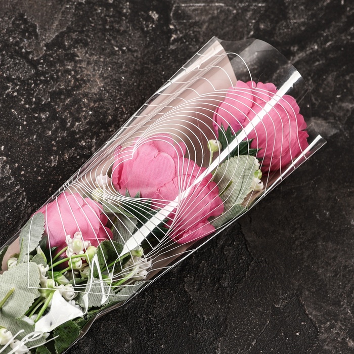 Пакет конус для цветов, "Любовь с первого взгляда",  12,5+4х45 см, розовый