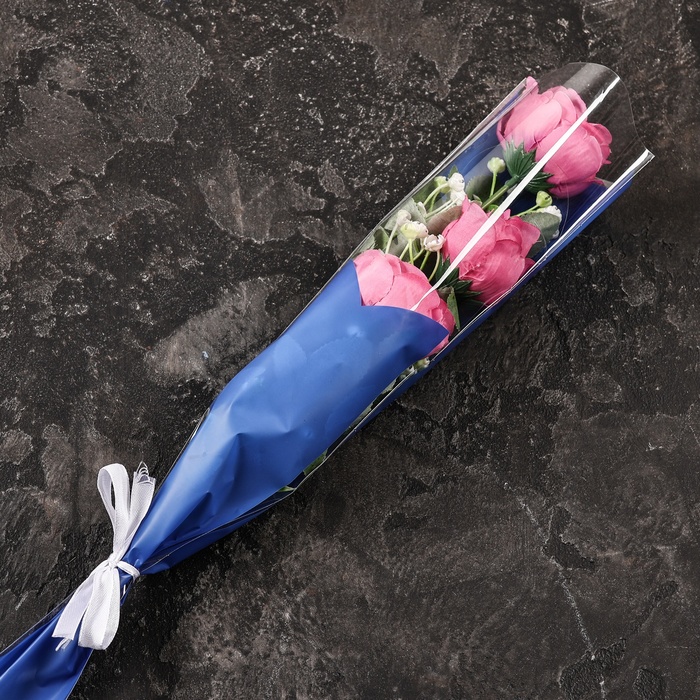 Пакет конус для цветов, "Уверенность",  12,5+4х45 см, синий - Фото 1