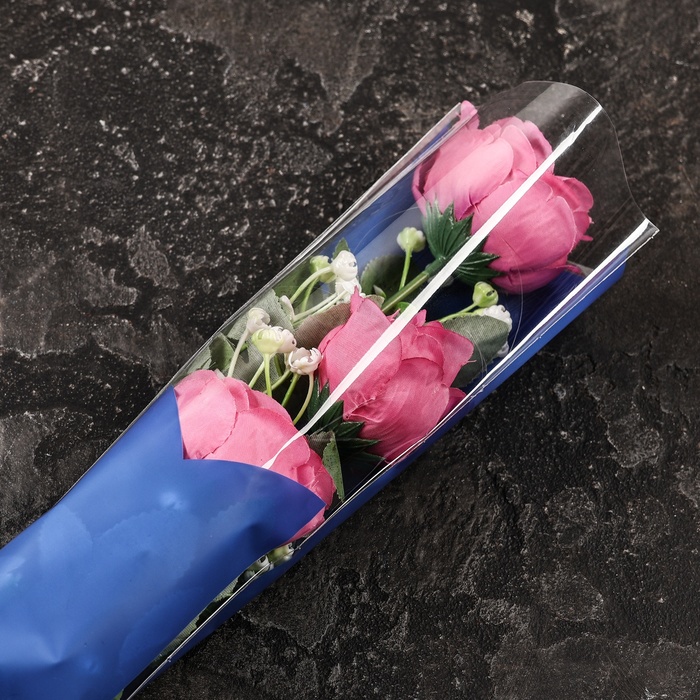 Пакет конус для цветов, "Уверенность",  12,5+4х45 см, синий