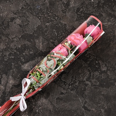 Пакет конус для цветов, "Цветы",  12,5+4х45 см, красный