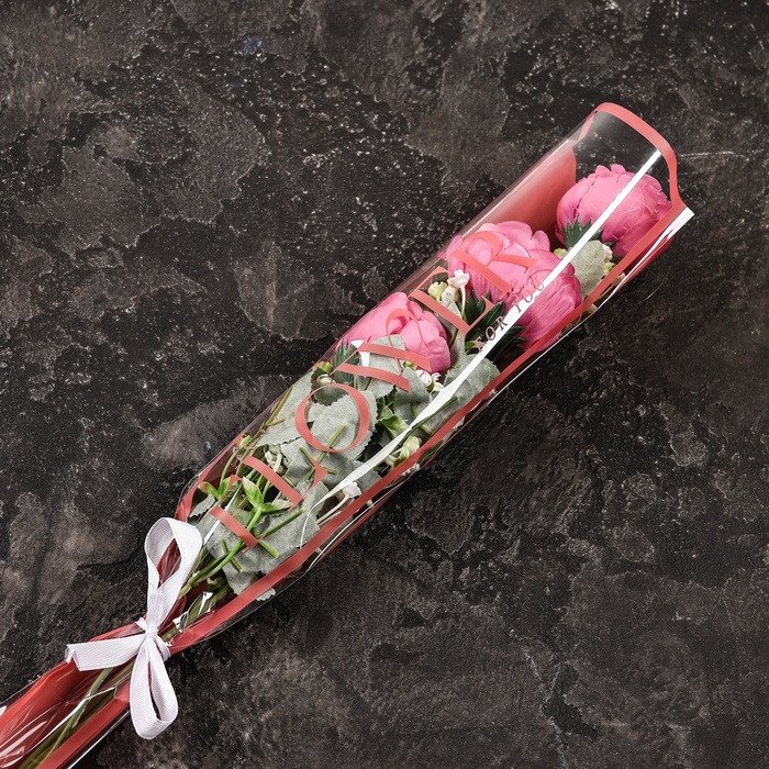 Пакет конус для цветов, "Цветы",  12,5+4х45 см, красный - Фото 1