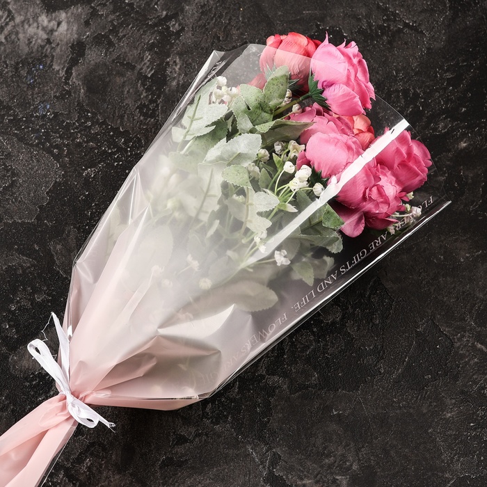 Пакет конус для цветов, "Переход",  30+9,5х45 см, розовый - Фото 1