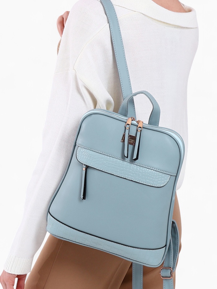 Рюкзак женский городской на молнии, 2 кармана, размер 11×29×31 см, голубой - Фото 1