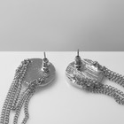Серьги висячие «Диск» с цепями, цвет белый в серебре - Фото 2