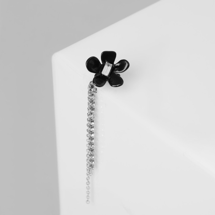 Серьга "Кафф" цветок, ромашка, цвет чёрный в серебре