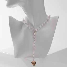 Кулон с жемчугом "Олимпия" подвеска сердце, цвет белый в серебре, 30 см