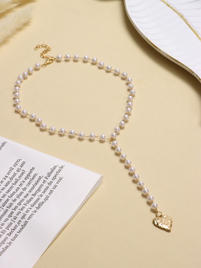 Кулон с жемчугом «Олимпия» подвеска сердце, белый в золоте, 30 см