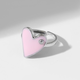 Кольцо "Сердце" гладкое, цвет розовый в серебре, безразмерное