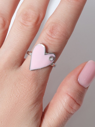 Кольцо «Сердце» гладкое, цвет розовый в серебре, безразмерное
