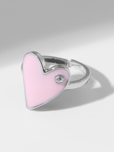 Кольцо «Сердце» гладкое, цвет розовый в серебре, безразмерное