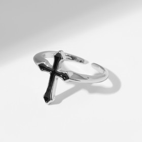 Кольцо «Крест» готика, цвет чёрный в серебре, безразмерное