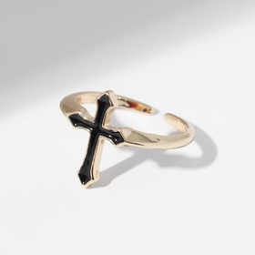 Кольцо "Крест" готика, цвет чёрный в золоте, безразмерное