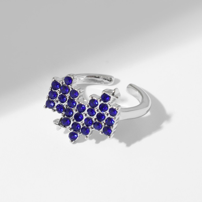 Кольцо «Сердце» пиксели, цвет синий в серебре, безразмерное - Фото 1