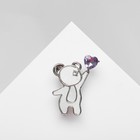 Брошь «Мишка» с сердцем, цвет бело-фиолетовый в золоте - фото 9641652