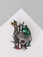 Брошь «Лягушка» на болоте, цветная в чернёном серебре 10204604