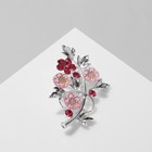 Брошь «Цветы» и листья, цвет розовый в серебре - фото 23919549
