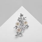 Брошь «Цветы» и листья, цвет белый в серебре - Фото 2