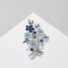 Брошь «Цветы» и листья, цвет голубой в серебре - фото 6164894