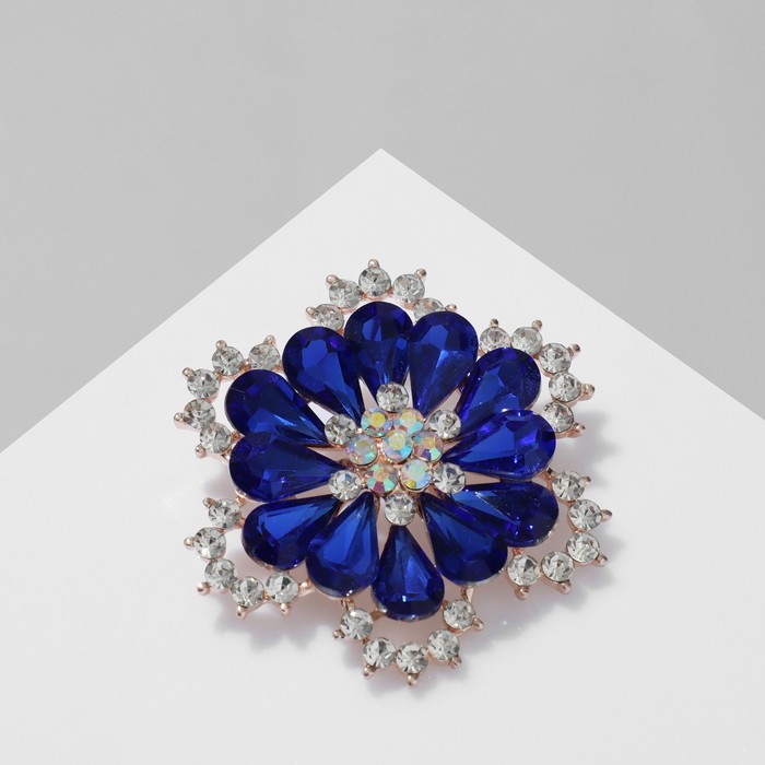 Брошь «Цветок», цвет радужно-синий в розовом золоте - Фото 1