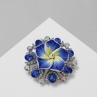 Брошь «Цветок» франжипани в стразах, цвет синий в серебре - Фото 1