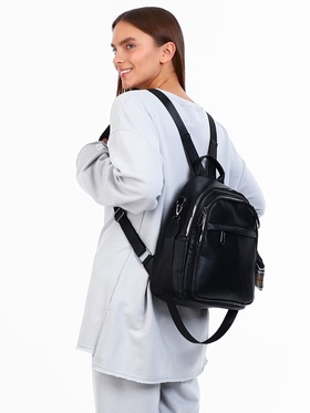 Рюкзак женский на молнии, с 4 карманами, размер 28×12×35 см, чёрный