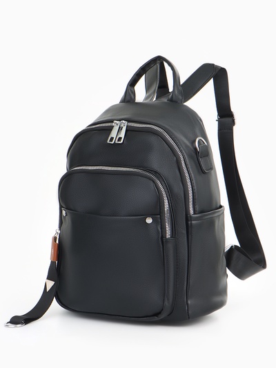 Рюкзак женский городской на молнии, с карманами, размер 28×12×35 см, чёрный