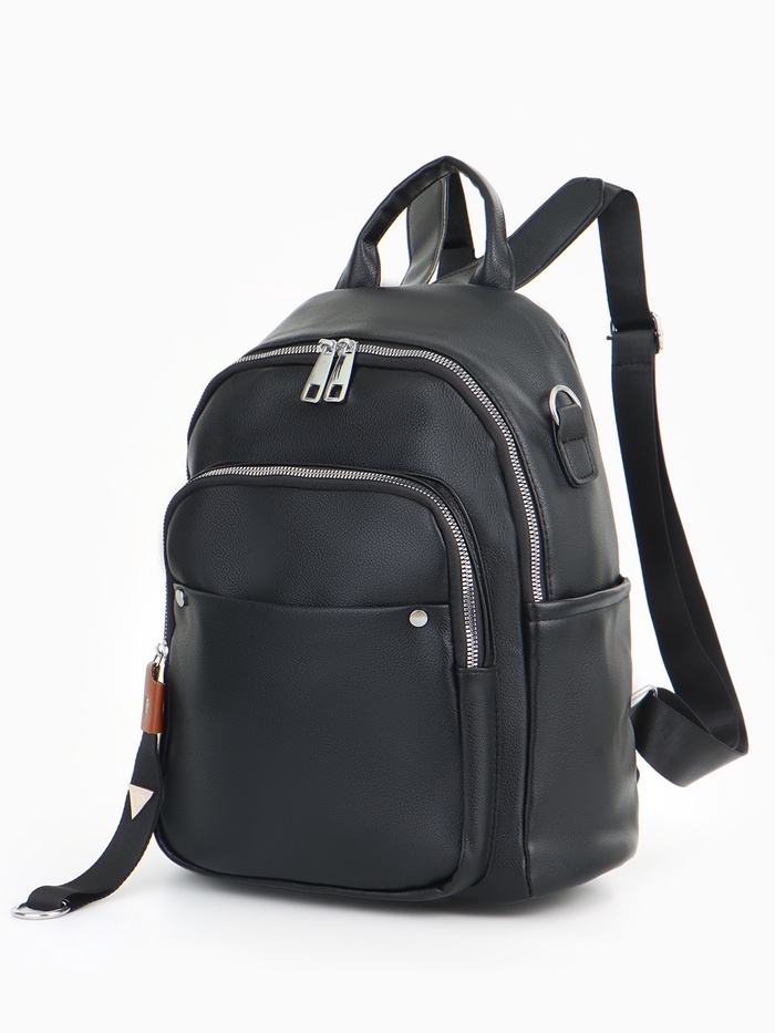 Рюкзак женский городской на молнии, с карманами, размер 28×12×35 см, чёрный - Фото 1