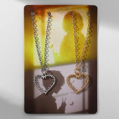Кулоны «Неразлучники» сердца с шипами, цвет серебряно-золотой, 45 см