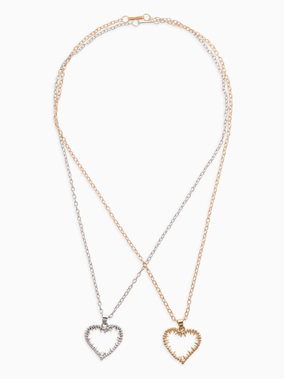 Кулоны «Неразлучники» сердца с шипами, цвет серебряно-золотой, 45 см