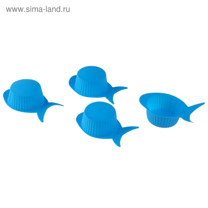 Набор силиконовых форм для выпечки Доляна «Рыбка», 4 шт, цвет МИКС - Фото 1