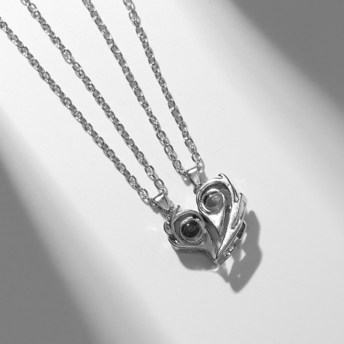 Кулоны "Неразлучники" на магните, проектор, сердце, цвет серебро, 45 см