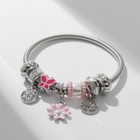 Браслет ассорти «Марджери» одинарный, цветочек, цвет розовый в серебре - фото 9641898