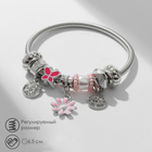 Браслет ассорти «Марджери» одинарный, цветочек, цвет розовый в серебре - фото 12319453