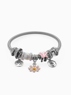 Браслет с шармами «Марджери» одинарный, цветочек, розовый в серебре - Фото 4