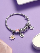 Браслет с шармами «Марджери» одинарный, цветочек, розовый в серебре - Фото 6