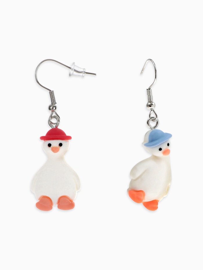 Серьги ассорти «Радость», гуси в шапках, цветные в серебре