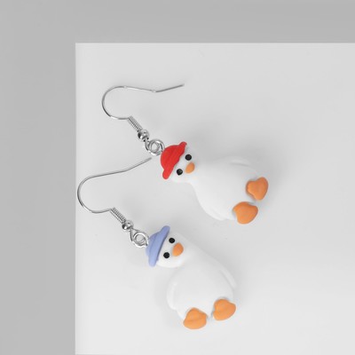 Серьги ассорти «Радость» гуси в шапках, цветные в серебре