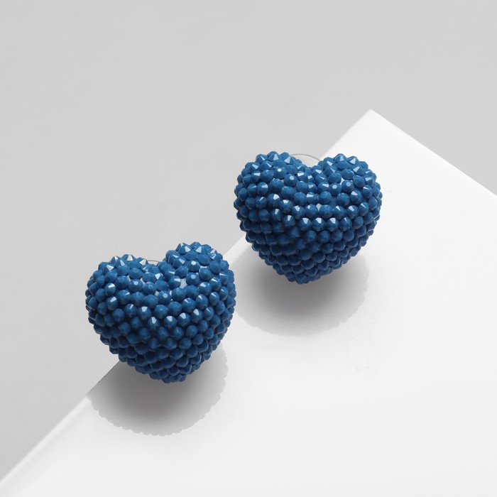 Серьги пластик "Карамель" сердце, цвет синий
