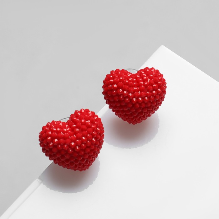Серьги пластик «Карамель» сердце, цвет красный - Фото 1